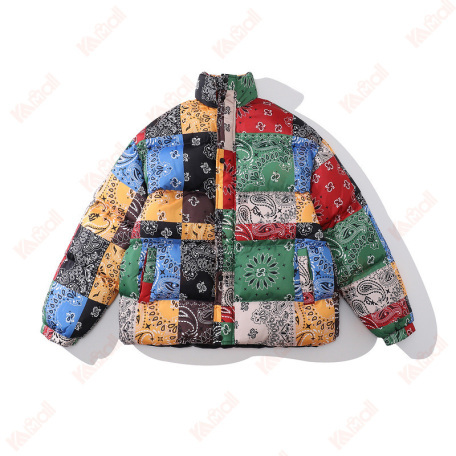 zipper puffer color block jacket